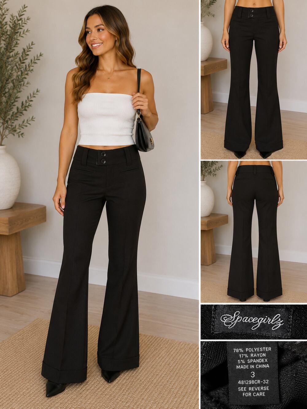 Spacegirlz Y2K Black Wide Leg Dress Pants Trouser Slacks Size 3